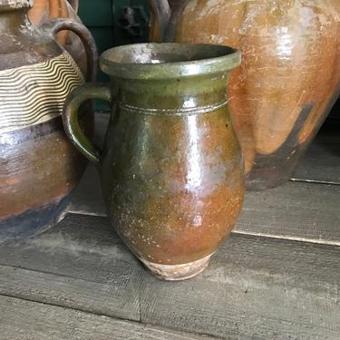 Antique French Pottery Jug, Glazed Pitcher, Flower Garden Vase, Rustic Stoneware, Slipware, Terracotta, Rustic French Farmhouse, Farm Table 