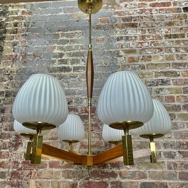 FREE SHIPPING Midcentury Modern Chandelier with Tulip Milk Glass Globes 