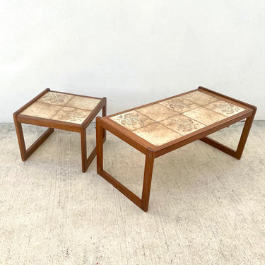 1970s Danish Teak and Tile Top Coffee Table