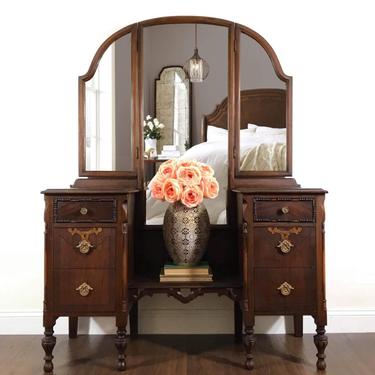Stunning Six Drawer Vanity with Trifold Mirror