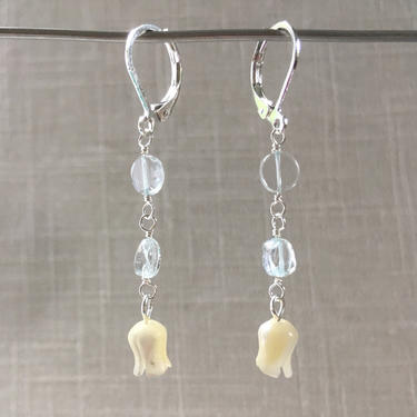 Aquamarine + MOP Flower Earrings 