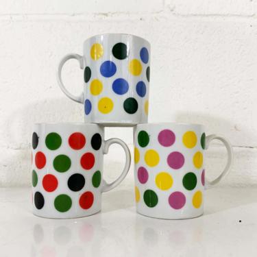 Vintage Graphic Mugs Japan Polka Dots Westwood Handcrafted Rainbow White Mod Style Mid Century Modern 1970s Set of 3 Modern Retro Carnival 