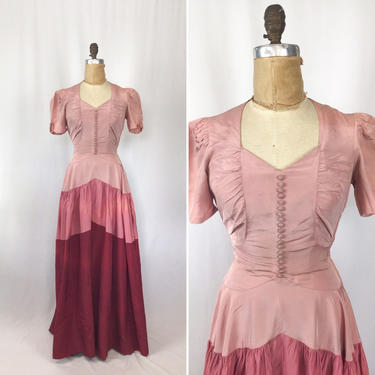 Vintage 30s evening dress | Vintage pink taffeta evening gown | 1930s long pink party dress 