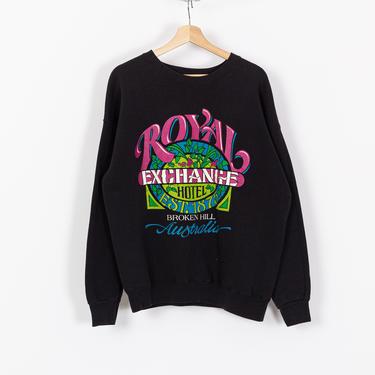 90s Royal Exchange Hotel Australia Sweatshirt - Men's Large, Women's XL | Vintage Black Tourist Pullover 
