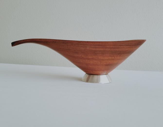 Emil Milan Hand Carved Sculptural Teak Wood Bowl with Sterling Silver Base by WrightFindsinMCM