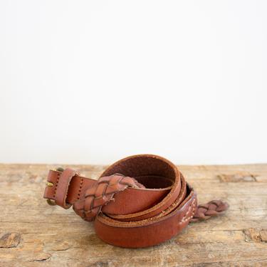 VINTAGE LEATHER BELT - BROWN WITH BRAIDED END - L