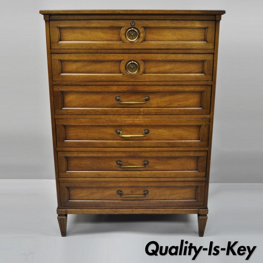 Henredon Regency Style Walnut 6 Drawer Tall Chest Dresser Highboy ...