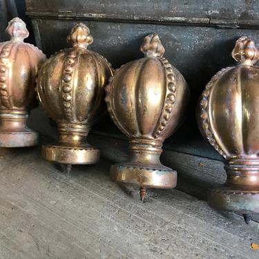 French Toleware Rod Ends, Finials, Gilt Crowns, Curtain, Drapery, Architectural Chateau Decor, Set of 4 