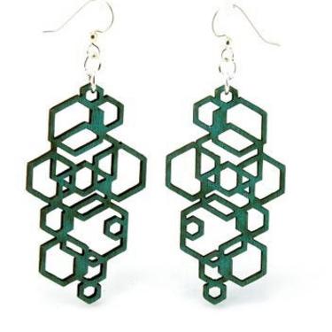 Hexagon Cluster - Wood Earrings 