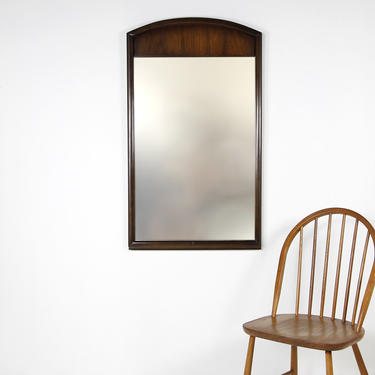 Vintage MCM wall hanging mid size dark walnut mirror with rounded top | Free delivery in NYC and Hudson areas 