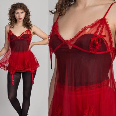80s 90s Red Lace Open Cup Sexy Babydoll - Large to XL | Vintage Sheer Costume Lingerie Camisole Teddy 