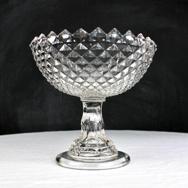 Westmoreland Sawtooth Glass Compote Vintage Diamond Cut Glass Candy Dish with Lid 