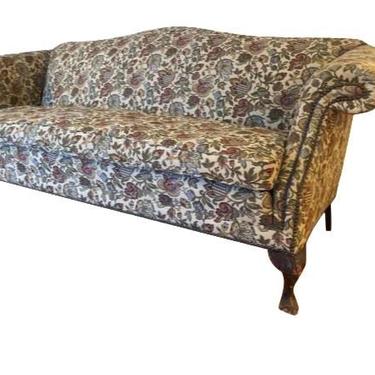 Camel Back Sofa with Ball-and-Claw Feet, Upholstered in a Floral Style Print 