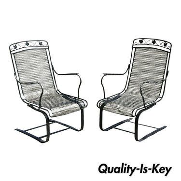 Pair of Russel Woodard Wrought Iron Patio Bouncer Lounge Arm Chairs Maple Leaf