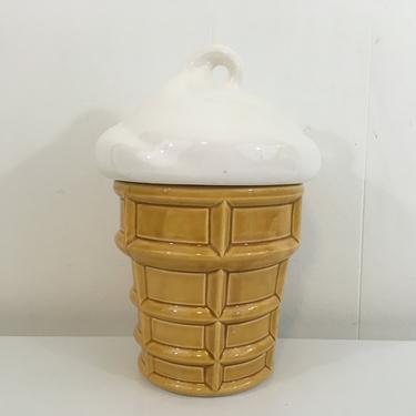 Vintage Ice Cream Cookie Jar Soft Serve Vanilla Kitchen Canister White Lid Cone Kitsch Cute Kawaii 1970s Made in Japan 