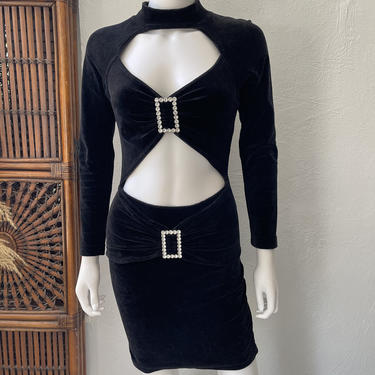 Vtg 80s 90s Contempo Casuals black body con cutout dress XS SM 