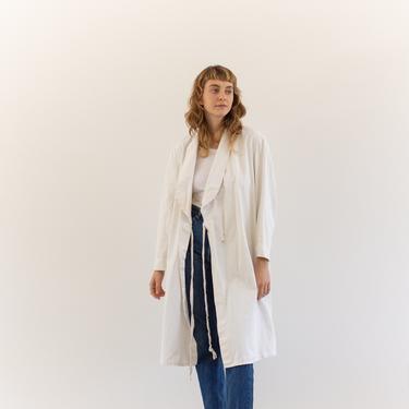 Vintage White Cotton Wrap Jacket | Shop Coat Duster Robe | M L | 