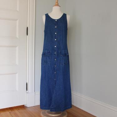 Vintage 90s Blue Denim Button Up Maxi Dress Women's Size S 