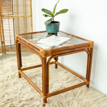 Bamboo Side Table with Glass Top 