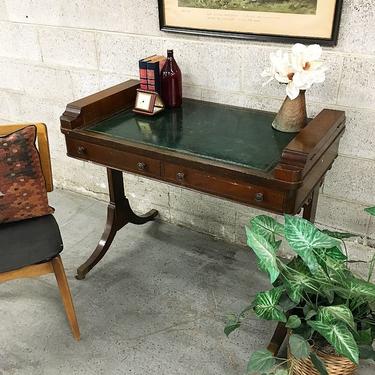 Vintage Wood Desk Retro 1950's Brown and Green Gaming Table with Multiple Draws and Castor Wheels LOCAL PICKUP ONLY 
