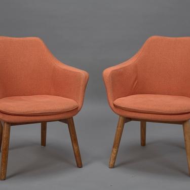 Pair of Orange Fabric Armchairs in Style of Eero Saarinen
