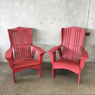 Pair of Red Wood Adirondack Chairs
