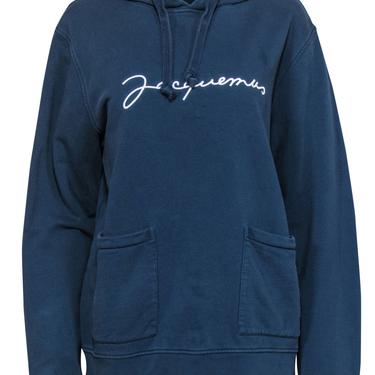 Jacquemus - Slate Blue Logo Embroidered Cotton Hoodie Sz M