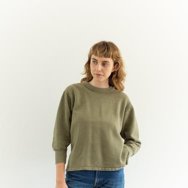 Vintage French Faded Olive Green Crew Sweatshirt | Cozy Fleece | 70s Made in France | FS015 | M | 