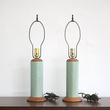 Pair 1960’s Celdon Ceramic Lamps