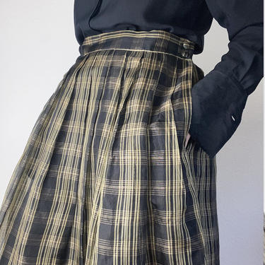 vintage plaid silk pleat maxi skirt size us 12 