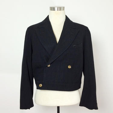 Vintage Blazer / 1950s 50s Blazer / Black Cropped Jacket / Black Blazer / Womens Blazer / Fitted Blazer / Black Striped Blazer 