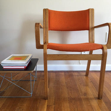 Bent Oak Desk Chair American Mid Century Modern Vintage Institutional Original Upholstery 