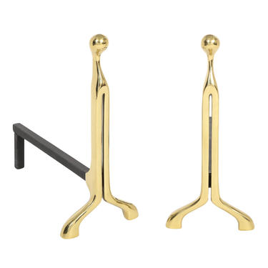 Pair of Artisan Andirons in Polished Brass 1980s - ON HOLD
