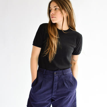 Vintage 26 28 30 Waist Navy Blue Pleat Shorts | French Workwear style | 