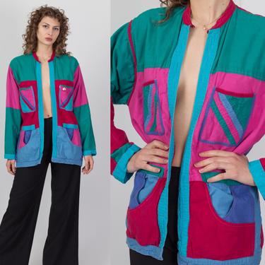 Vintage Nepalese Reversible Color Block Jacket - Small to Large | 90s Multicolor Patchwork Cotton Kathmandu Hippie Coat 