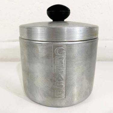Vintage Aluminum Grease Canister with Strainer Metal Jar Retro Kitchen Made in USA Art Deco 1950s 50s Cottagecore 
