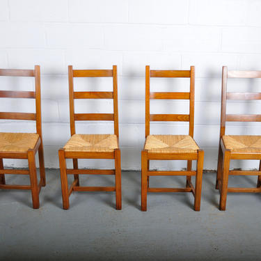 1980s Set of 4 French Country Style Ladder Back Dining Chairs 