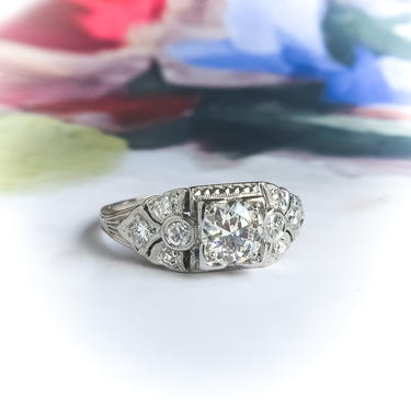 Art Deco 9 Diamond Engagement Ring Platinum 