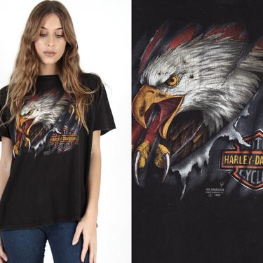 Black Cotton 3D Emblem T Shirt 3d Harley Eagle T Shirt Black Harley Davidson 2 Sided Dealer T Shirt Biker Eagle Freedom Colorado Tee L 