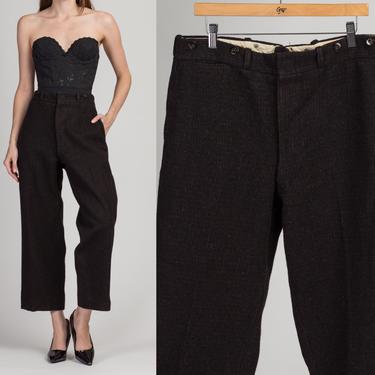 Vintage 1950s Woolrich Men's Plaid Hunting Pants - 35&quot; Waist | 50s Unisex Black Wool High Waist Outdoors Trousers 