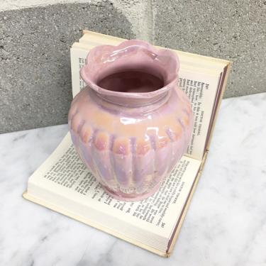 Vintage Vase Retro 1960s Mid Century Modern + Iridescent Pink + Ceramic + Small Size + Scalloped + Flower and Plant Display + Home Decor 