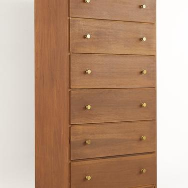 Stanley Style Mid Century Walnut and Brass 6 Drawer Highboy Dresser - mcm 