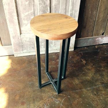 Round Reclaimed Elm Wood Side Table / Industrial Steel Base 