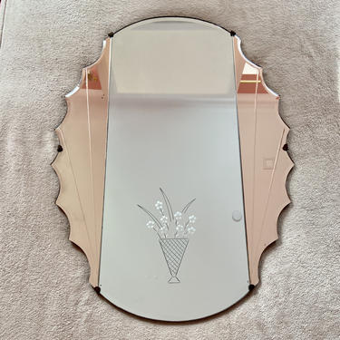 Vintage Pink Tinted Art Deco Wall Mirror from the 40s 