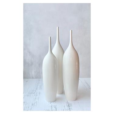 SHIPS NOW- Seconds Sale- set of 3 Large Ceramic White Bottle Vases by Sara Paloma Pottery.  tall white matte modern minimalist floor vases 