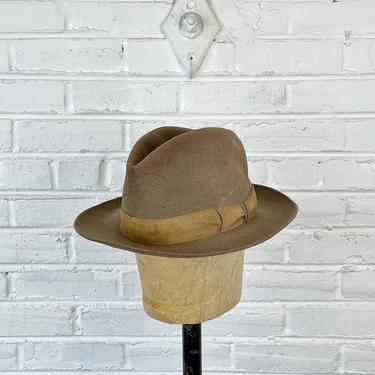 Marked Size 7 3/8 Vintage 1910s 1920s Chelson Hats Distressed Tan Fur Felt Fedora Hat 