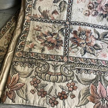 French Tapestry Curtains, Cover Set, Chaise, Sofa, Tapestry Jacquard, Fabric Remnant, Roses Floral Foliage, Chateau Decor 