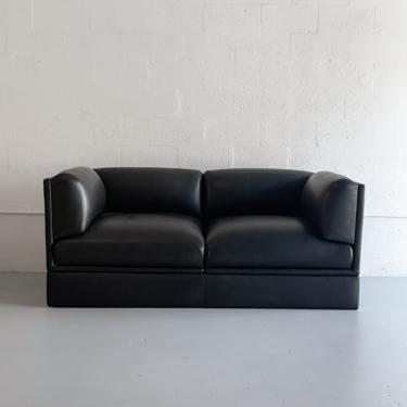 1990s Chunky Black Leather Sofa