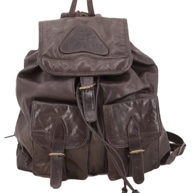 90s TRUSSARDI brown leather backpack / vintage 1990s designer Italian logo back pack purse 