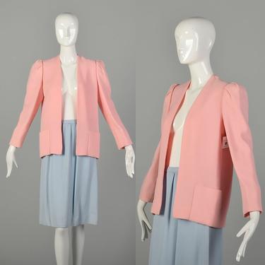 Small 1980s Bill Blass Pastel Blue Pink Skirt Suit Crepe Ensemble 